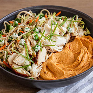 Teriyaki Chicken and Sweet Chili Garlic Hummus Bowl